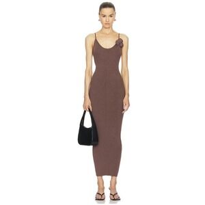 LPA REVOLVE Dara Midi Dress Bodycon Ribbed SZ M Rosette Adjustable Strap Stretch